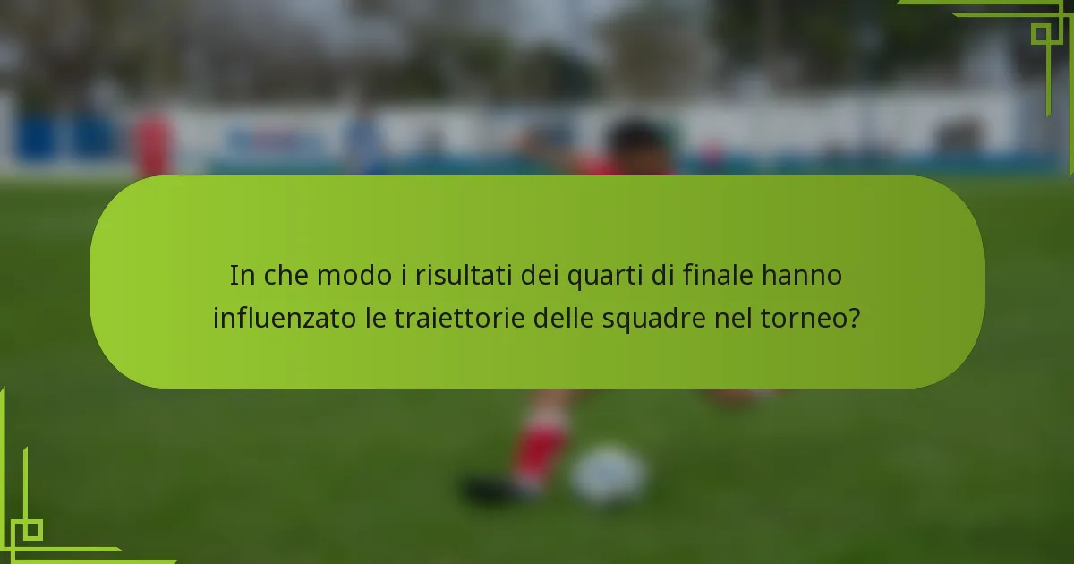 In che modo i risultati dei quarti di finale hanno influenzato le traiettorie delle squadre nel torneo?