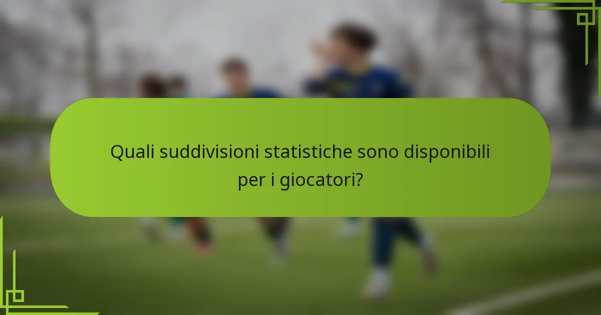 Quali suddivisioni statistiche sono disponibili per i giocatori?